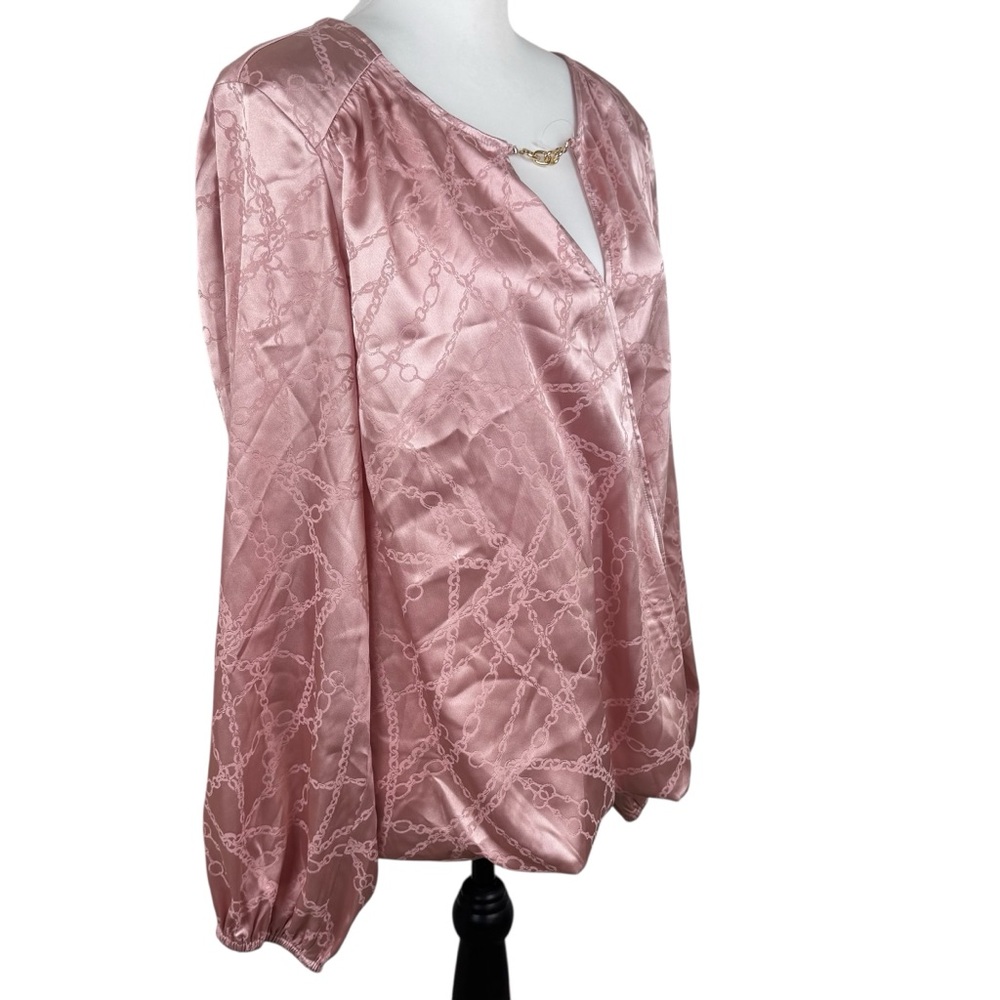 NWT INC International Concepts Pale Mauve Chain Satin Long Sleeve Blouse Top XL - Picture 7 of 10